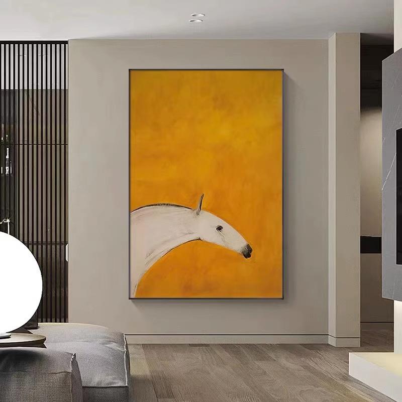 现代轻奢骏马客厅装饰画艺术意式马大尺寸落地画餐厅玄关画仿油画