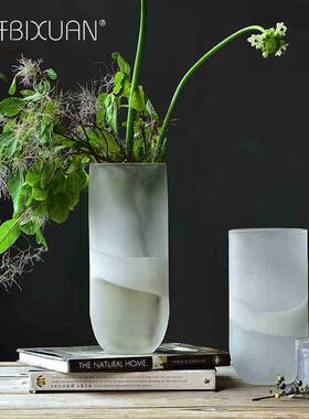 碧轩现代简约磨砂白色透明玻璃花瓶 水培插花花器工艺品家居摆件
