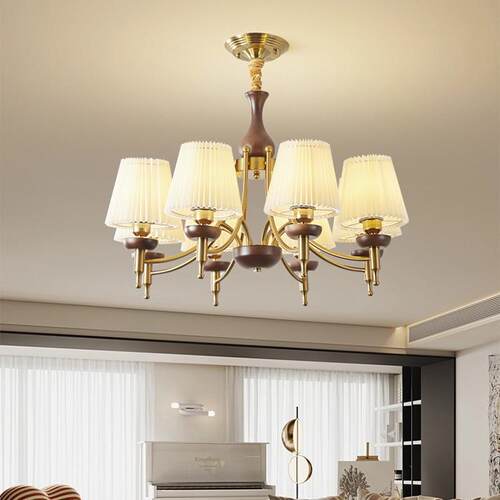 美式铜色客厅吊灯简约复古卧室餐厅灯饰实木别墅大厅酒店客房灯具