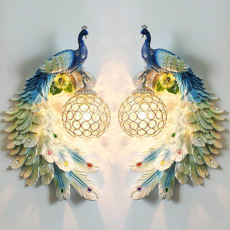 创意孔雀客厅壁灯墙上过道楼梯简约现代高档轻奢卧室背景墙床头灯