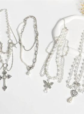 spicy girl pearl tassel love cross butterfly necklace women