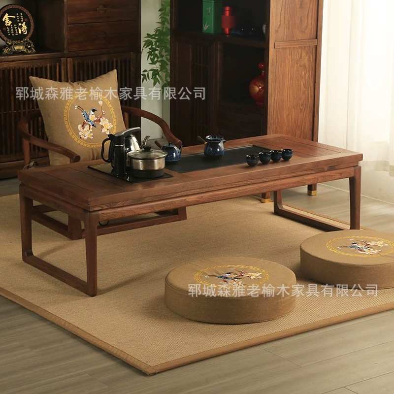 新中式榻榻米桌黑胡桃实木茶台中式禅意地台小矮桌炕几桌子飘窗桌