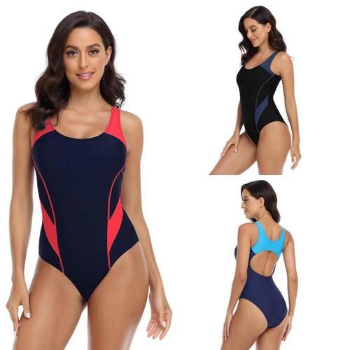 Women's color blocked one-piece swimsuit with backless