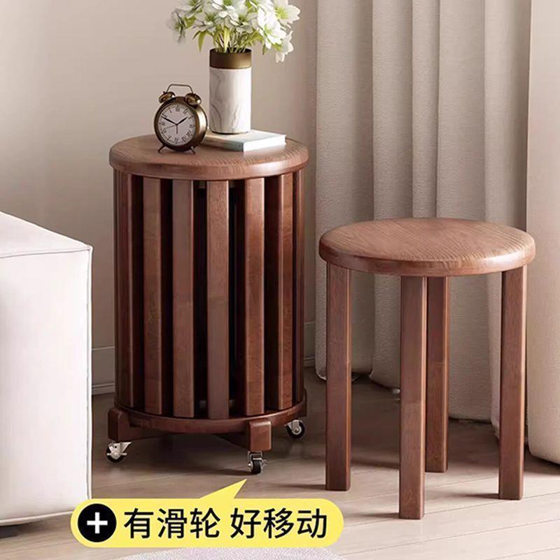 实待木叠放茶可几组凳子叠叠合乐圆凳餐774桌客备用凳带滑轮折叠l