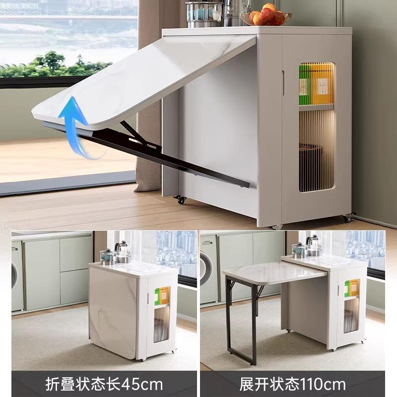 客厅阳台岩板茶台可变沙发边柜可移动折叠茶桌一体桌家用茶几茶车