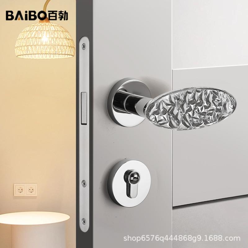 金色水晶卧室门锁家用通用型室内静音房门锁磁吸分体锁木门门把手