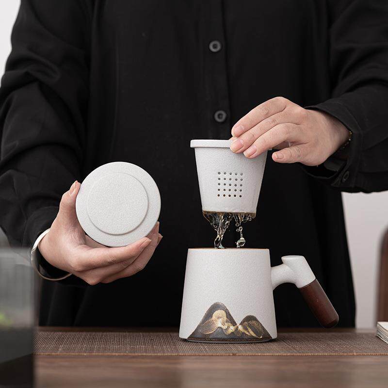 新款直销粗陶办公杯窑变高档茶水分离过滤茶杯办公室水杯创意马克
