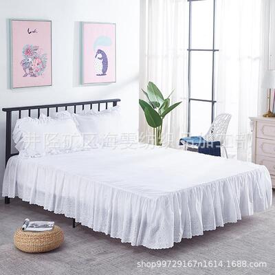 洞眼床裙防尘褶皱床罩镂空绣花床裙家纺家饰eyelet bed skirt