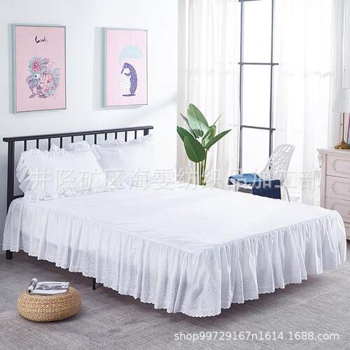 洞眼床裙防尘褶皱床罩镂空绣花床裙家纺家饰eyelet bed skirt