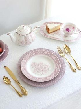 法式紫色梦幻庄园复古宫廷风陶瓷餐盘欧式餐具西餐盘汤盘碗盘新品