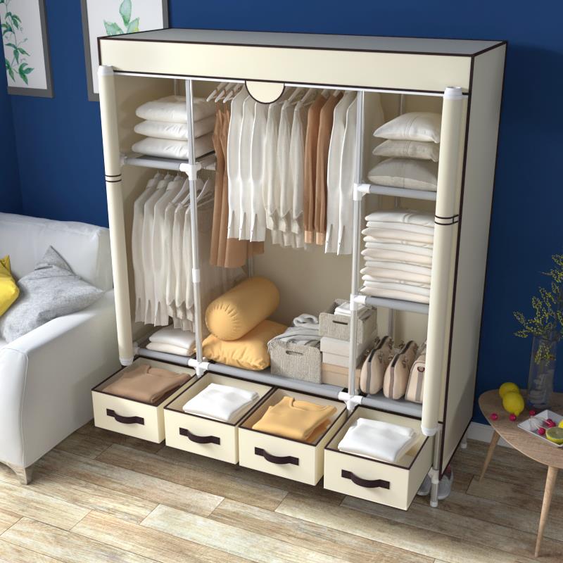 简易衣柜家用卧室组装布衣柜出租房钢管加粗加固布艺布衣橱经济型