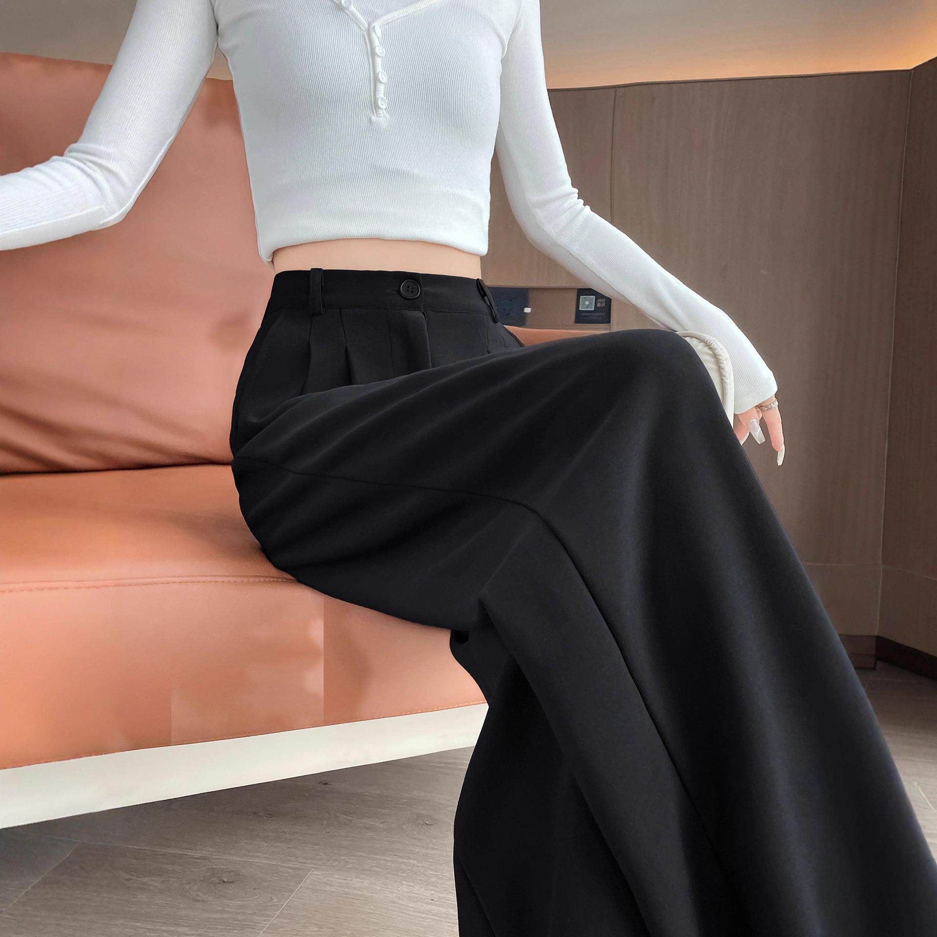 窄版阔腿裤女2025新款秋季高级感垂感小个子休闲直筒黑色西装裤子