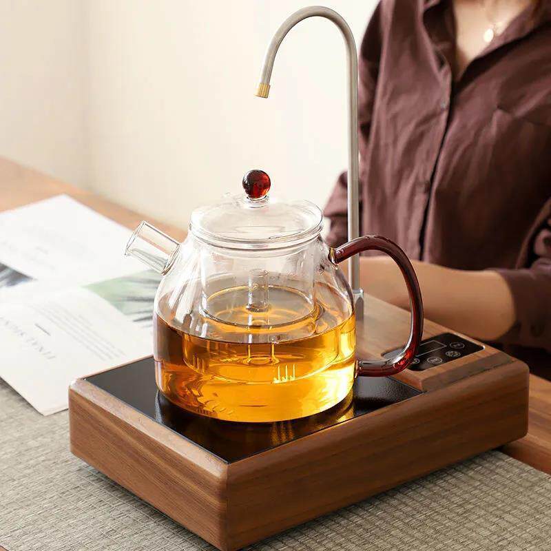 胡桃木电陶炉带抽水茶炉煮茶器小型智能定时光波炉茶具煮茶器实木