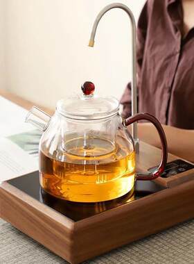 胡桃木电陶炉带抽水茶炉煮茶器小型智能定时光波炉茶具煮茶器实木