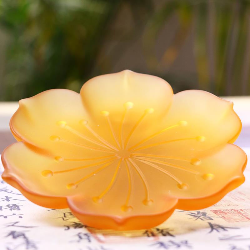 古法琉璃莲花盘果碟烛台中式桌面家用客厅糖果水果香插琉璃莲花