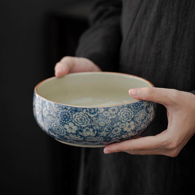 青花茶洗大号陶瓷笔洗水盂家用杯洗缸茶碗盆建水功夫茶具茶道配件