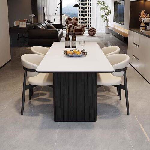 简约现代纯白岩板餐桌小户型意式极简长方形高端餐台覆古风饭桌子