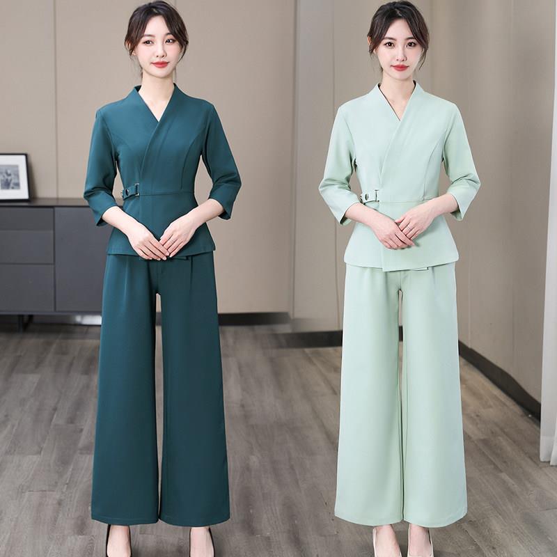 韩式美容师工服女春秋款养生会所美容院采耳师技师服套装可绣logo