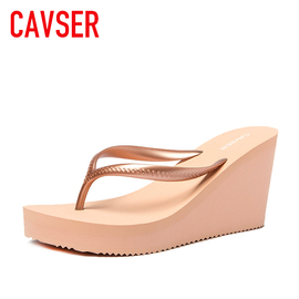 CAVSER夏季女罗马夹脚防滑超高跟人字拖厚底松糕凉拖鞋沙滩鞋户外