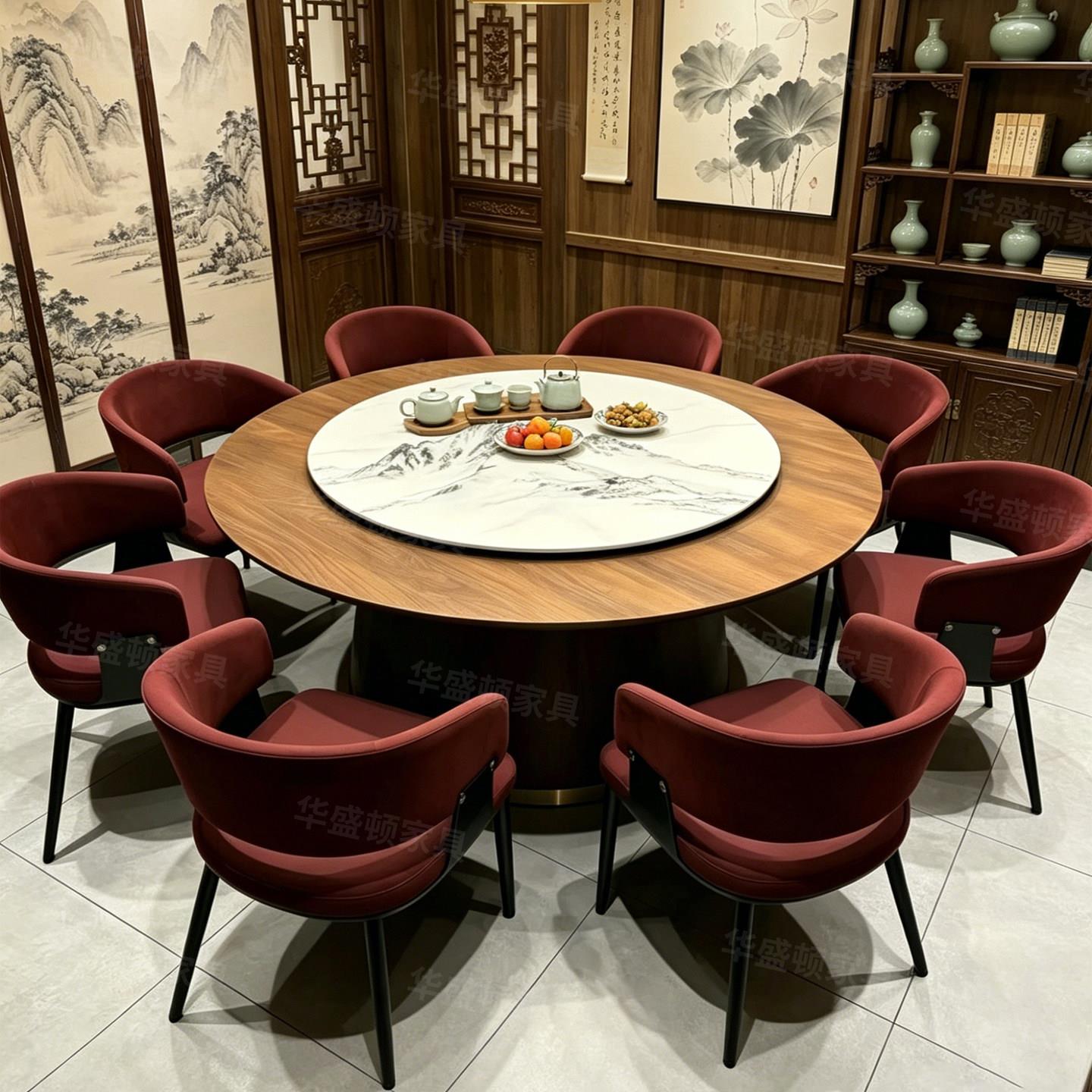 网红山野风餐厅桌椅组合融合料理餐厅复古圆桌茶餐厅饭店餐桌椅