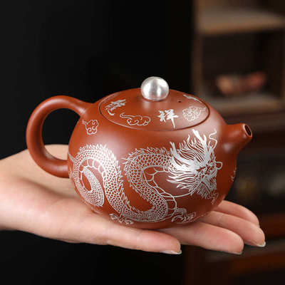 大师级紫砂茶壶陶瓷西施凤鸣壶功夫茶具手工鎏银泡茶壶家用礼盒装