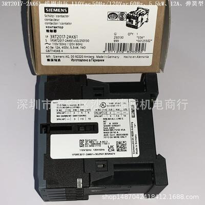 3RT2015-2AK62 接触器 线圈电压110Vac 50Hz/120Vac 60Hz、3kW