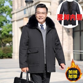 中老年男士棉衣爸爸冬装外套加厚中长款带帽棉服冬季老人保暖棉袄