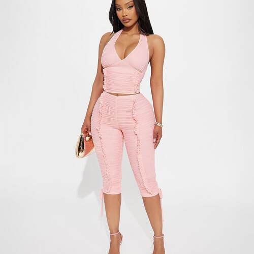 DOUCIU Trendy Street Style Sexy Tight Fit Crop Top and Capri