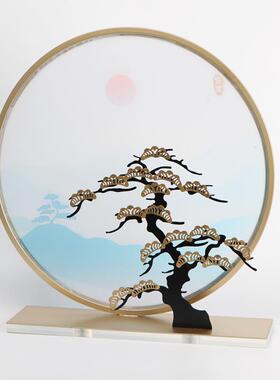 轻奢新中式铁艺假山样板间书房玄关柜摆件酒店办公桌高端软装饰品