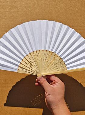 有现货 白纸扇21CM折扇DIY空白扇子 儿童绘画手绘书法工艺扇面