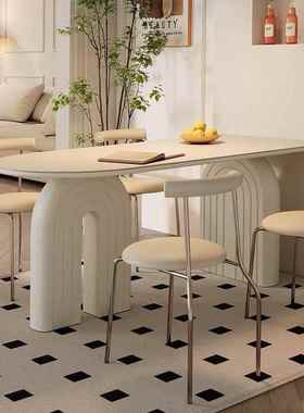 法奶油师风岩板餐设827桌椅组合现代式简约计小户型家用半岛台餐