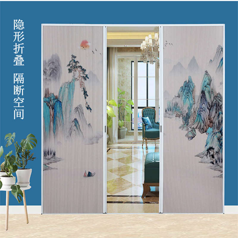 折叠门帘推拉式蜂巢门空调隔断门浴室遮光客厅楼梯口隐形伸缩移门