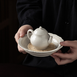 复古盖碗壶底托陶瓷茶道配件 草木灰壶承干泡盘果盘茶壶托盘日式