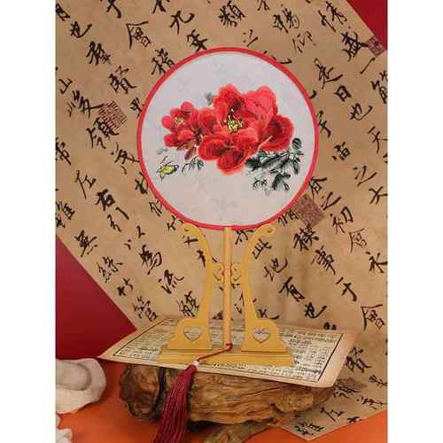 旧流明绣圆扇，古扇，古式圆扇，汉代扇，绣花扇，苏绣圆扇，双面