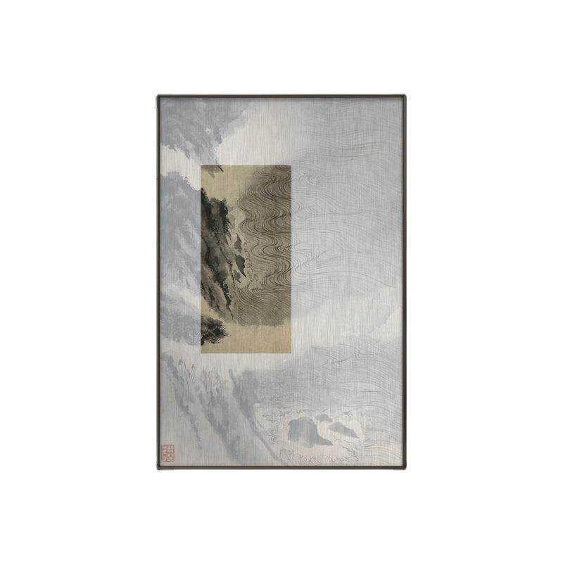新中式禅意装饰画软装样板房玄关过道山水抽象金属画酒店别墅挂画