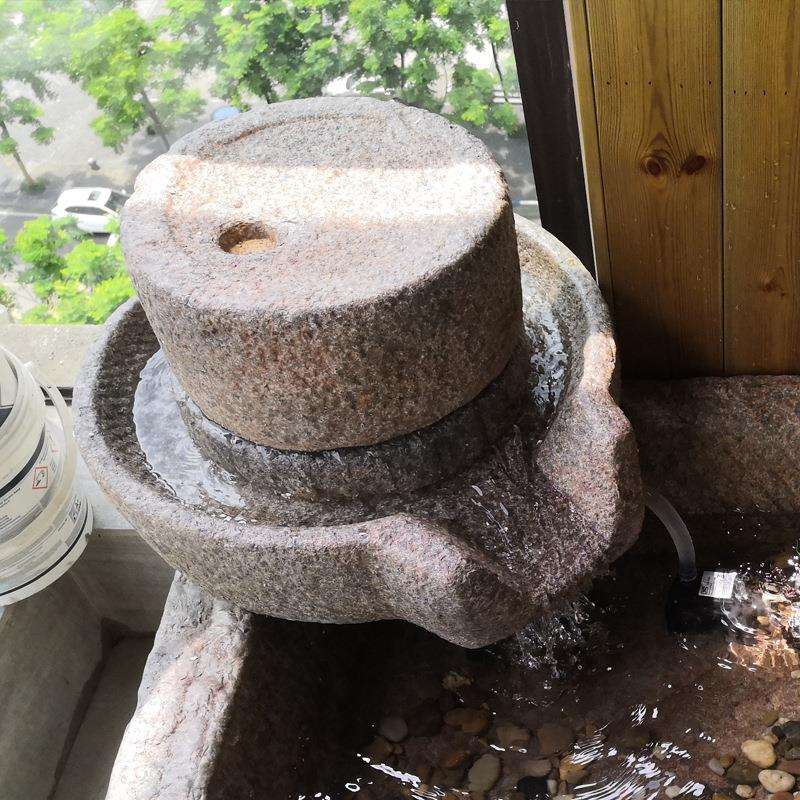 人造石磨盘假山流水摆件循环水景观庭院花园布置造景民宿院子装饰