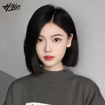 高档假发发女短真真发头全自然时尚中分一刀切蕾丝无痕仿真整顶发