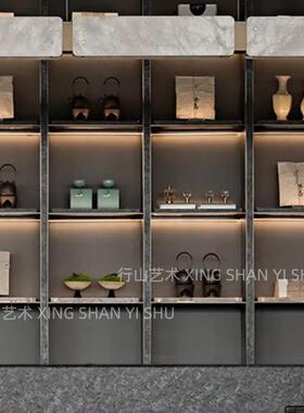 新中式会所样品屋展示中心客厅样板房博古架柜组陈列组合花器茶具