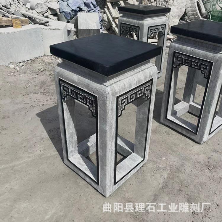 青石花架户外庭院花盆架大理石做旧室内盆景底座曲阳仿古石雕厂家