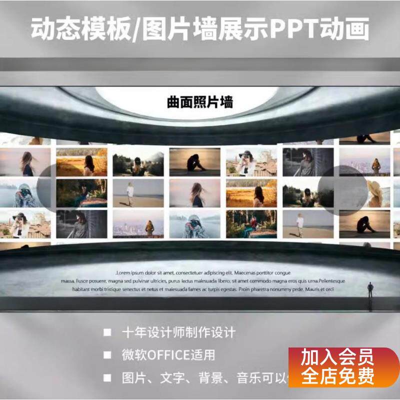 图片墙ppt动画 画动态模板多图电影式轮播 人物团队产品介绍照片