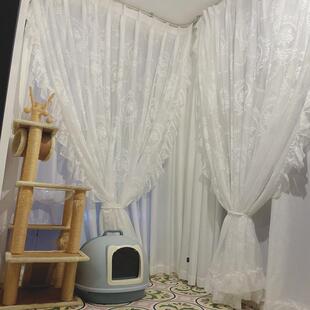 法式双层窗飘蕾丝风不透透光女布帘人少公主成品窗帘卧室纱帘白色