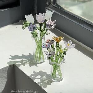 【花有约春不误】蓝玉郁金香永生花手工琉璃花瓶居家桌面治愈摆件