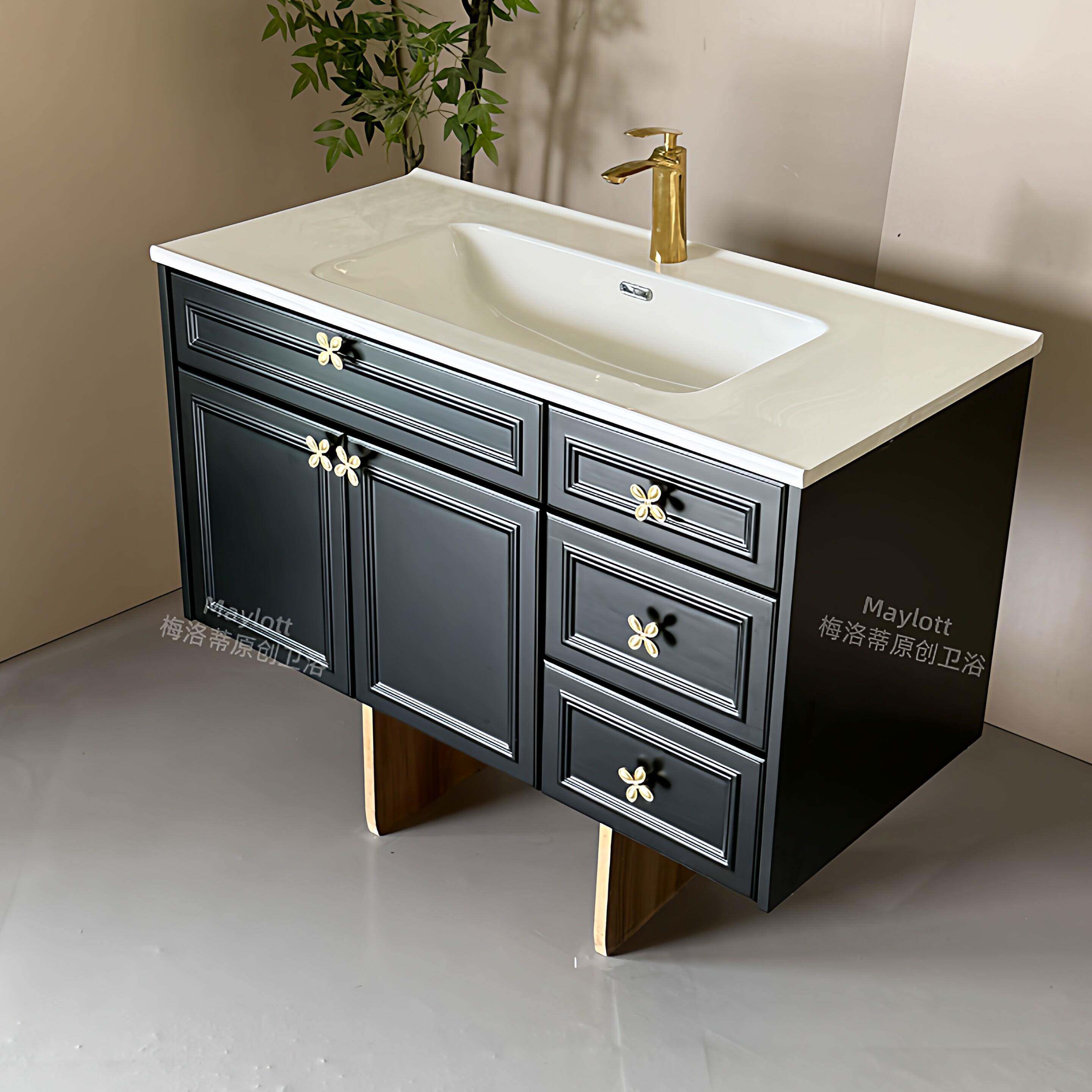 法式复古风陶瓷一体盆浴室柜可丽耐洗漱台法式洗手池洗脸盆柜定制