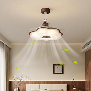 隐形风扇灯吸顶灯中古云朵卧室法式奶油风餐厅智能静音电扇一体灯