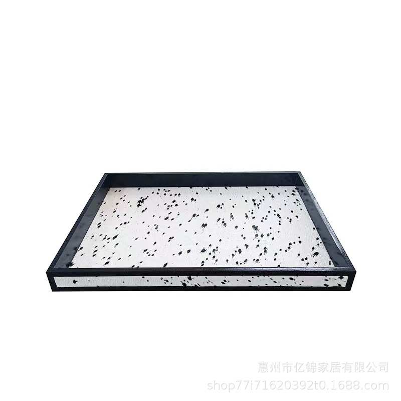 现代轻奢风木质烤漆斑点马毛托盘样板间酒店会所收纳桌面香薰盘子