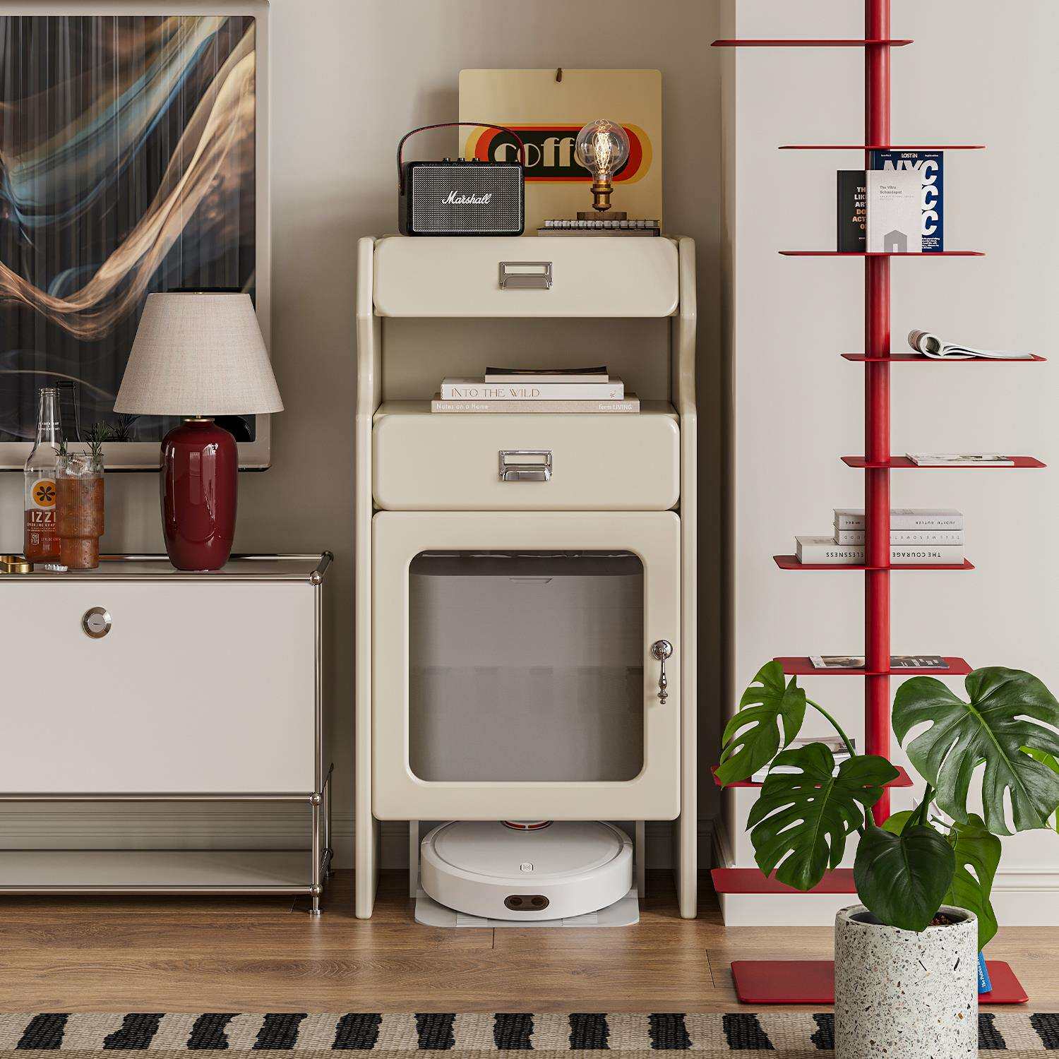 扫地机器人储藏柜家政柜沙发边柜置物架简约角柜日式奶油风