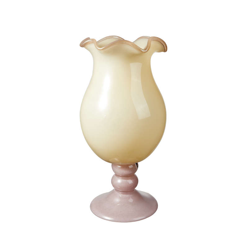 奶油风中古法式餐桌铃兰手工琉璃玻璃花瓶高脚摆件插花装饰高级感