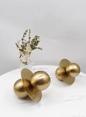 代简约样房书房玄关金星球装现饰品摆1件创意金板属色圆形几何摆