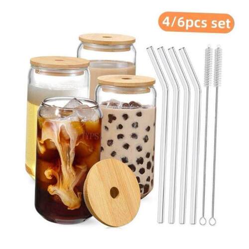 550ml/400ml Glass Cup With Lid and Straw Transparent Bubble