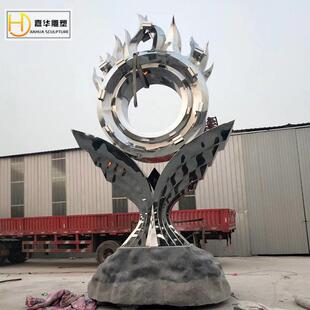 饰摆件 城市户外景观不锈钢雕塑广场园林抽象设计玻璃钢制作装